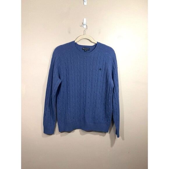 Brooks Brothers Mens Italian Yarn 100% Lambswool Crewneck Sweater XL Blue Preppy